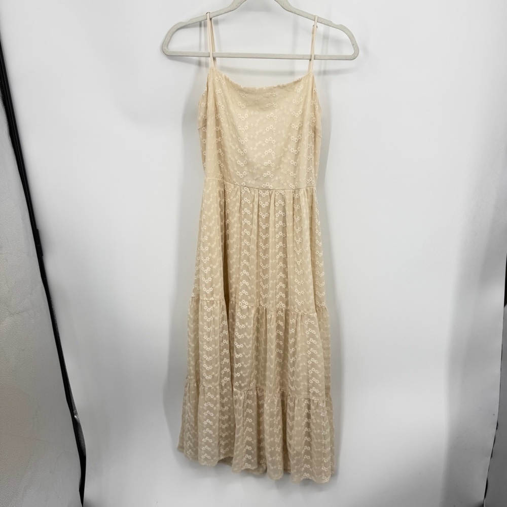 Altar'd State ivory cream backless tiered midi floral embroidered lace dress M